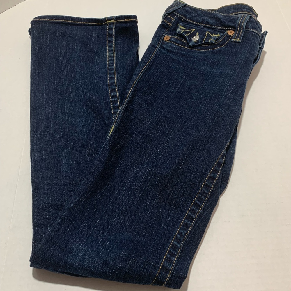 True Religion Jeans Women's Becky Bootcut Flap Pockets Dark Wash USA SZ 27 In 32